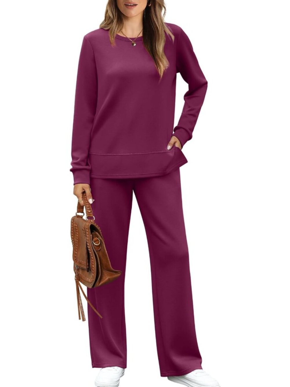 Cozy 2-Piece Lounge Set for Women | Casual Sweatshirt & Wide Leg Pants Outfit